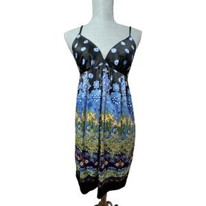 Ice Babydoll Mini Slip Dress 4 Petite Black Floral Y2K Boho Inide Fairy Festival